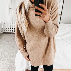 H&M Beige Knit Turtleneck Sweater Dress